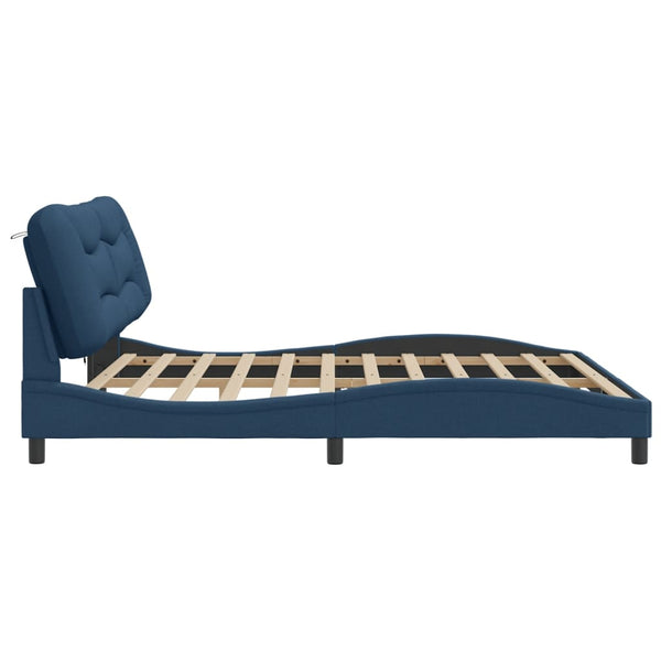 vidaXL LED Bed Frame without Mattress "Hvar" Blue 200x200 cm Fabric