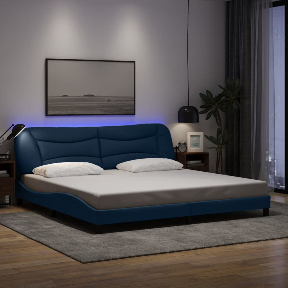 vidaXL LED Bed Frame without Mattress "Hvar" Blue 200x200 cm Fabric