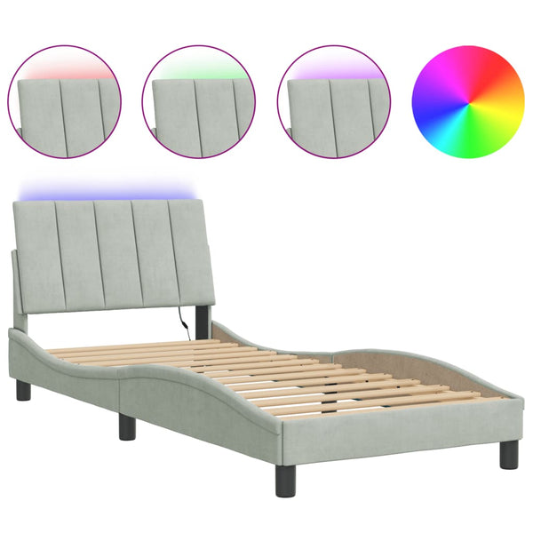 vidaXL LED Bed Frame without Mattress "Hanko" Light Grey 80x200 cm Velvet