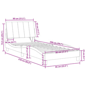 vidaXL LED Bed Frame without Mattress "Hanko" Dark Gray 80x200 cm Velvet