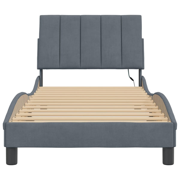 vidaXL LED Bed Frame without Mattress "Hanko" Dark Gray 80x200 cm Velvet