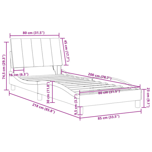 vidaXL LED Bed Frame without Mattress "Hanko" Black 80x200 cm Velvet