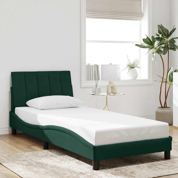 vidaXL LED Bed Frame without Mattress "Hanko" Dark Green 80x200 cm Velvet