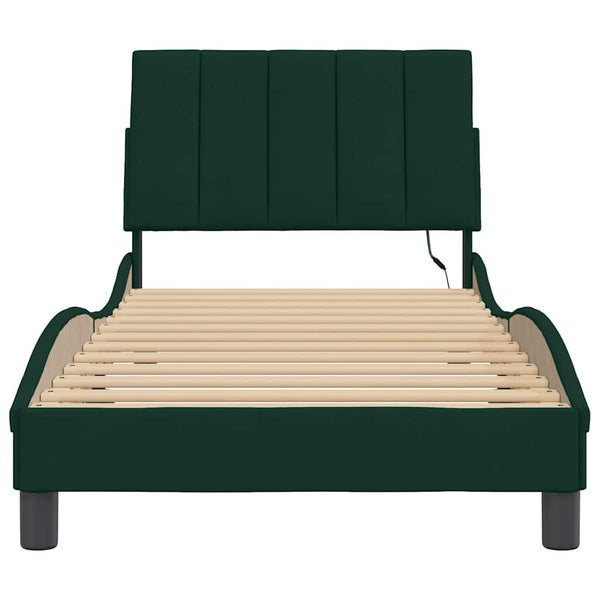 vidaXL LED Bed Frame without Mattress "Hanko" Dark Green 80x200 cm Velvet
