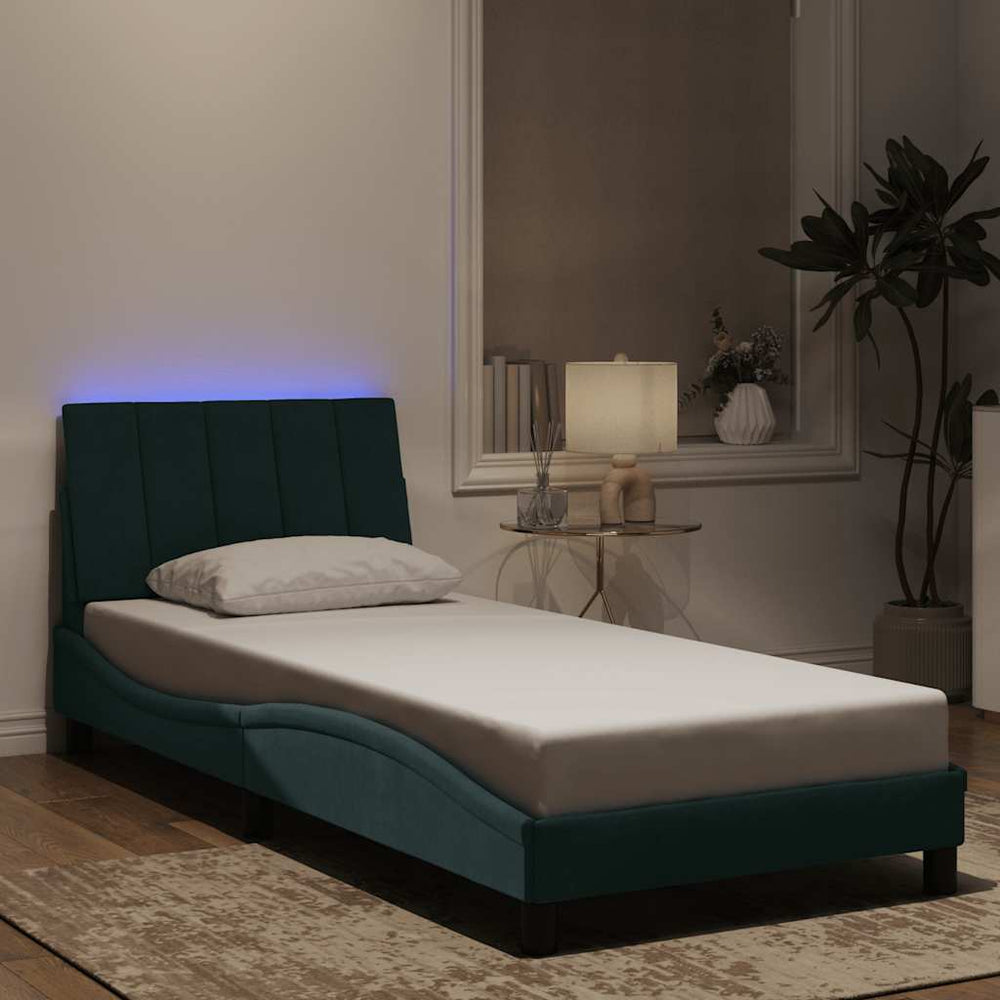 vidaXL LED Bed Frame without Mattress "Hanko" Dark Green 80x200 cm Velvet