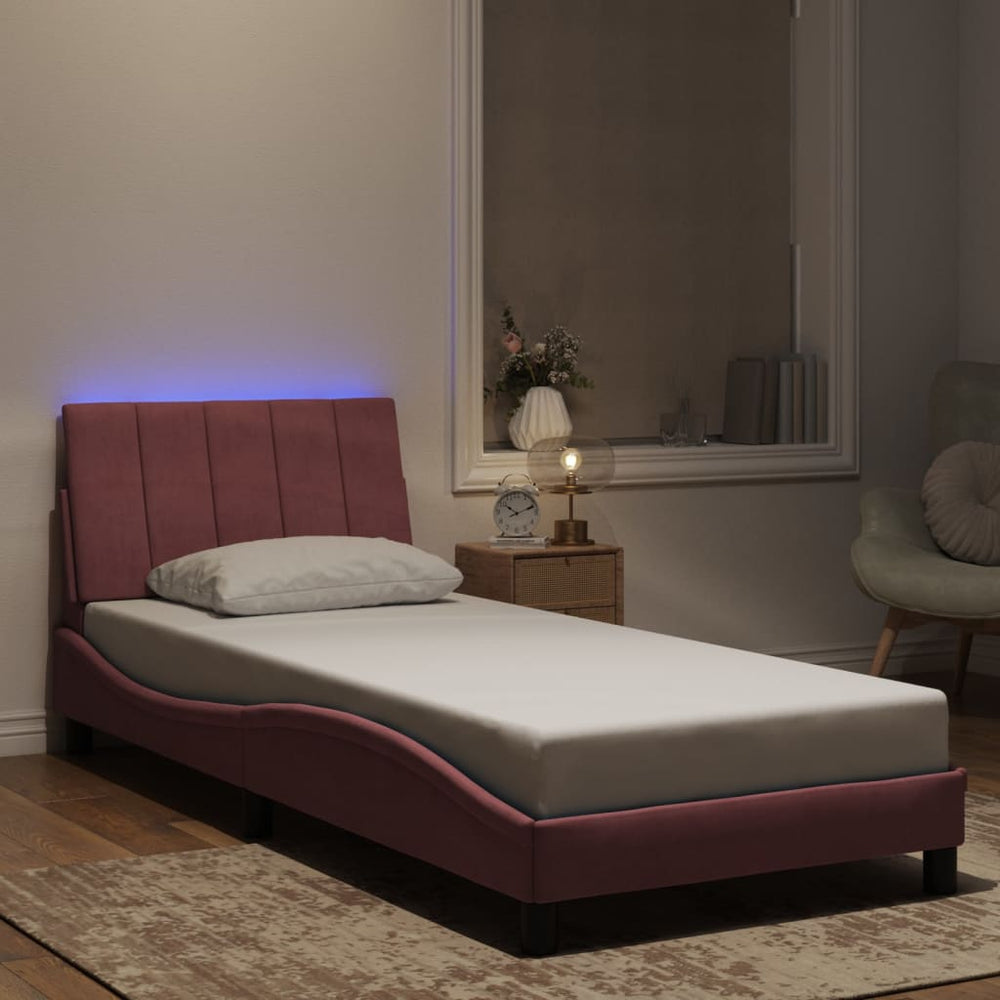 vidaXL LED Bed Frame without Mattress "Hanko" Pink 80x200 cm Velvet