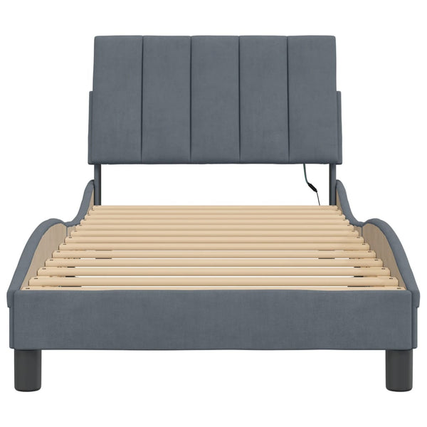 vidaXL LED Bed Frame without Mattress "Hanko" Dark Grey 90x190 cm Velvet
