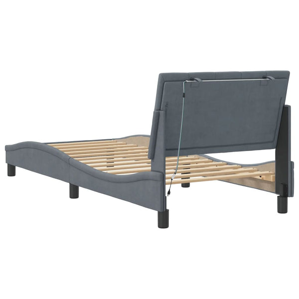 vidaXL LED Bed Frame without Mattress "Hanko" Dark Grey 90x190 cm Velvet