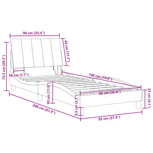 vidaXL LED Bed Frame without Mattress "Hanko" Black 90x190 cm Velvet