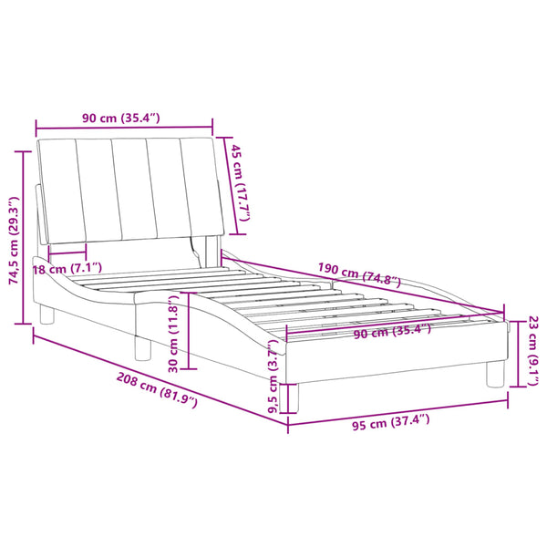 vidaXL LED Bed Frame without Mattress "Hanko" Black 90x190 cm Velvet