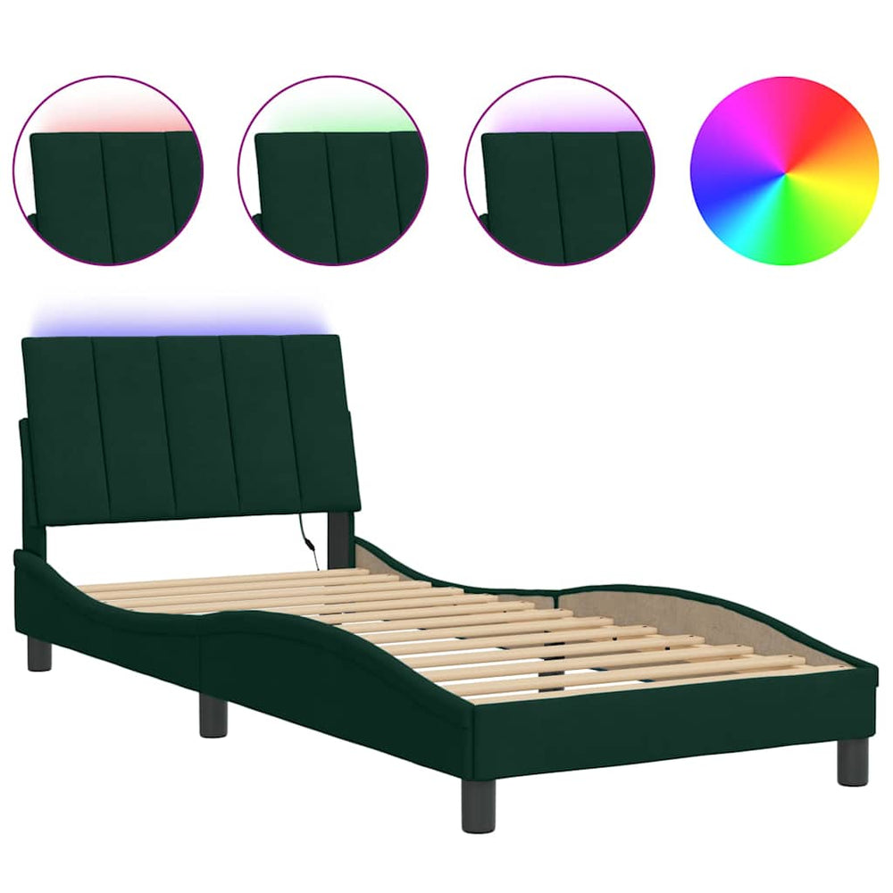 vidaXL LED Bed Frame without Mattress "Hanko" Dark Green 90x190 cm Velvet