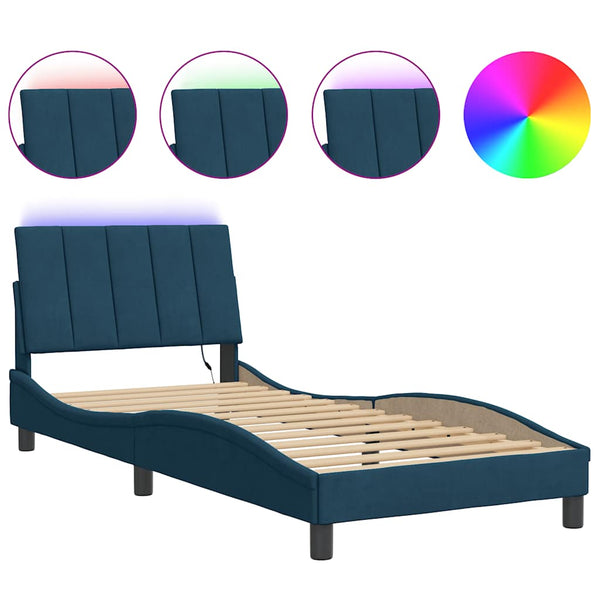 vidaXL LED Bed Frame without Mattress "Hanko" Blue 90x190 cm Velvet