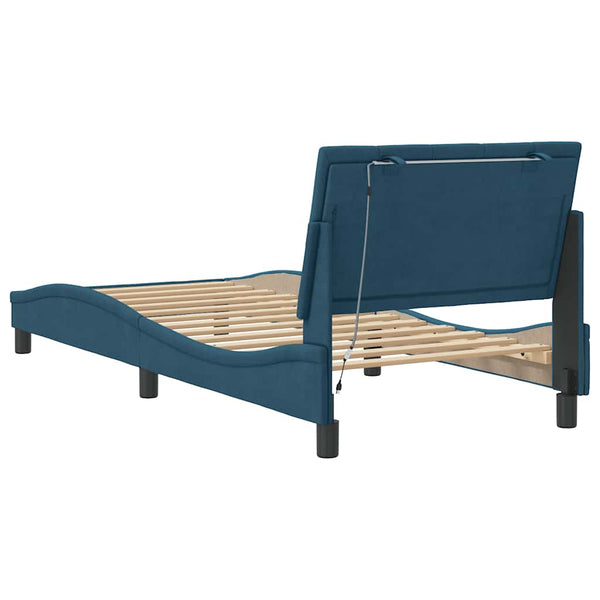 vidaXL LED Bed Frame without Mattress "Hanko" Blue 90x190 cm Velvet