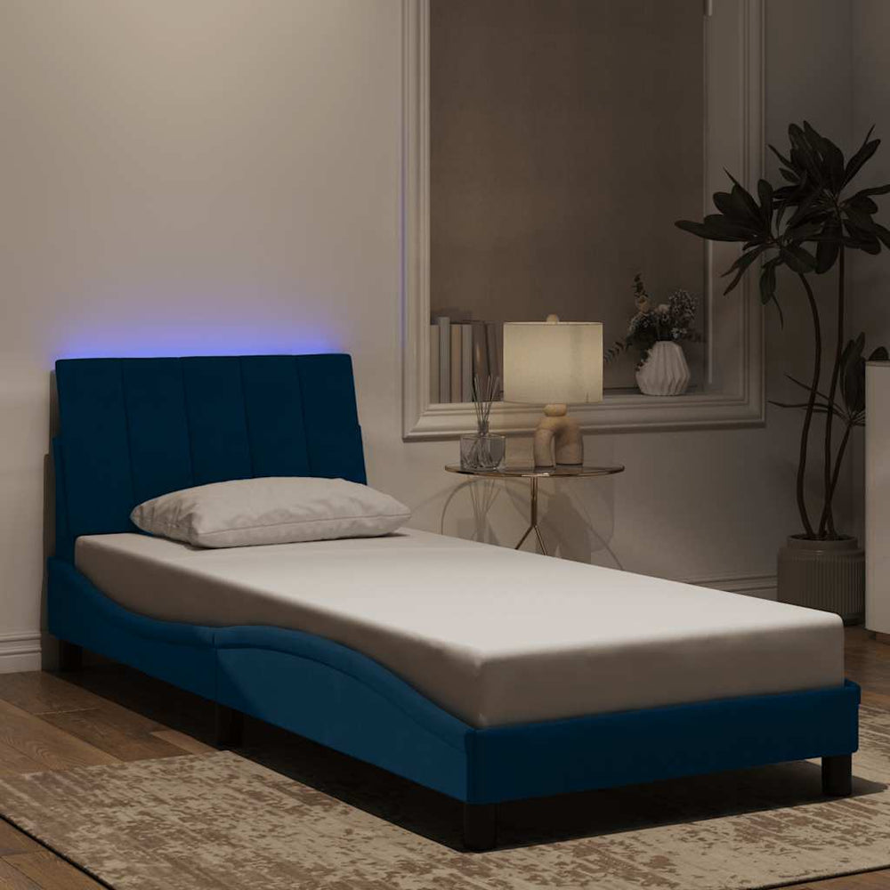 vidaXL LED Bed Frame without Mattress "Hanko" Blue 90x190 cm Velvet
