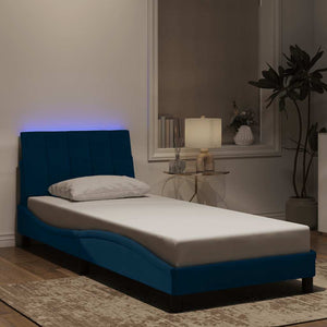 vidaXL LED Bed Frame without Mattress "Hanko" Blue 90x190 cm Velvet