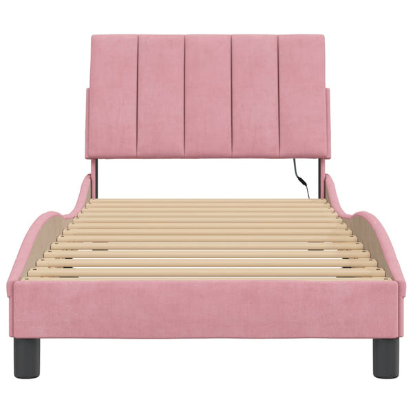 vidaXL LED Bed Frame without Mattress "Hanko" Pink 90x190 cm Velvet
