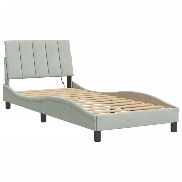vidaXL LED Bed Frame without Mattress "Hanko" Light Grey 90x200 cm Velvet