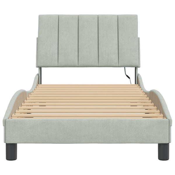 vidaXL LED Bed Frame without Mattress "Hanko" Light Grey 90x200 cm Velvet