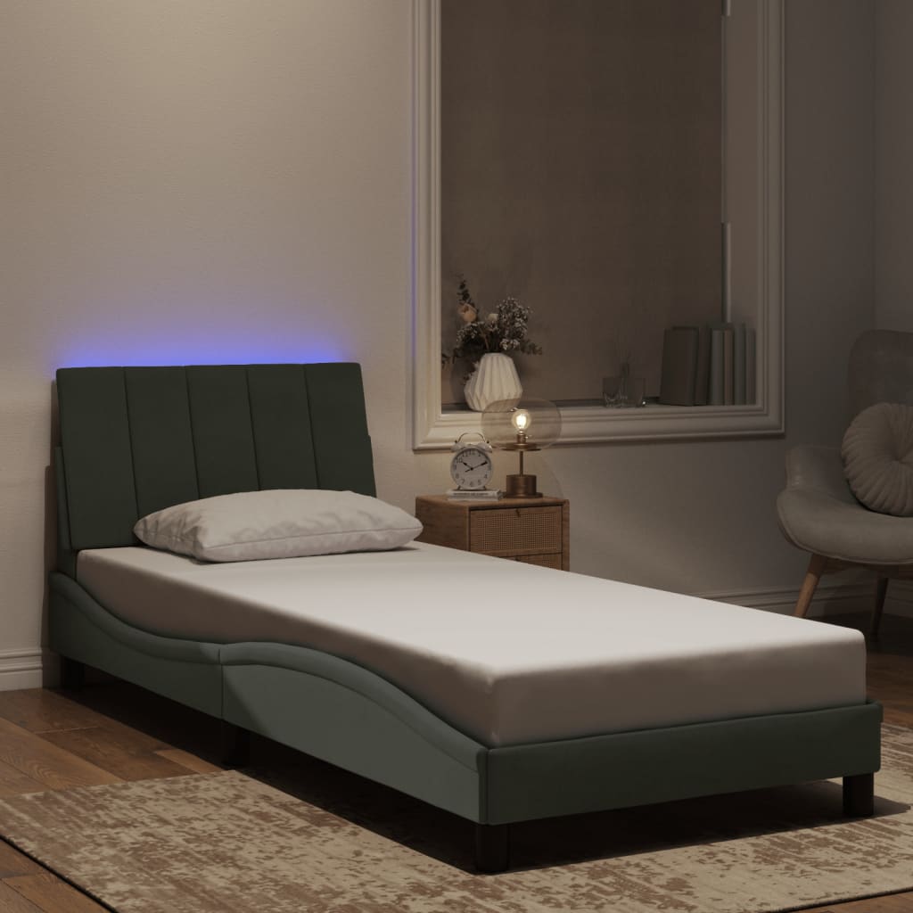 vidaXL LED Bed Frame without Mattress "Hanko" Light Grey 90x200 cm Velvet