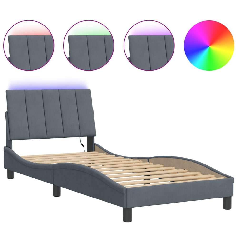 vidaXL LED Bed Frame without Mattress "Hanko" Dark Grey 90x200 cm Velvet