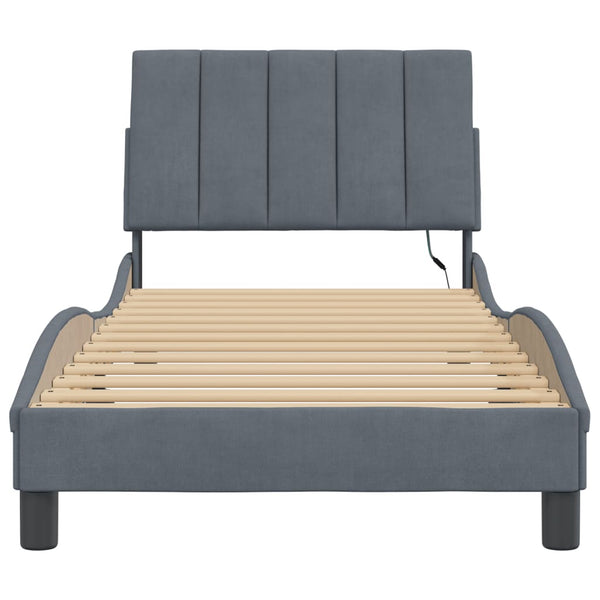 vidaXL LED Bed Frame without Mattress "Hanko" Dark Grey 90x200 cm Velvet