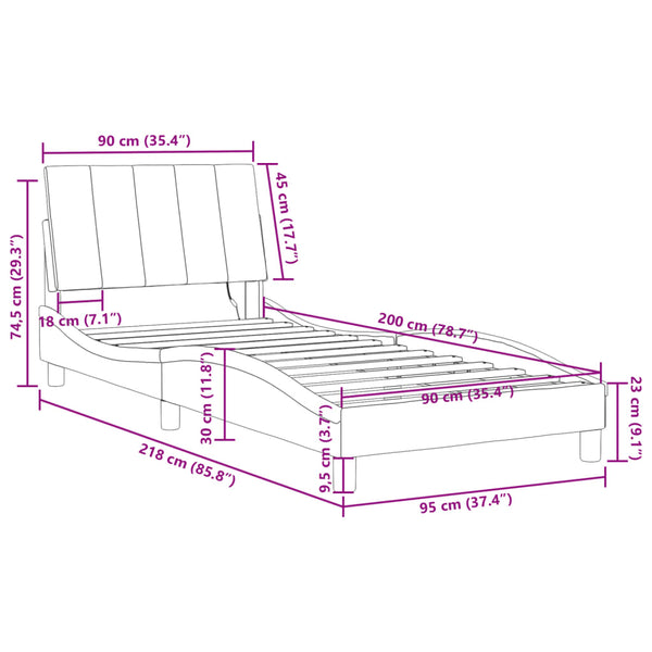 vidaXL LED Bed Frame without Mattress "Hanko" Black 90x200 cm Velvet