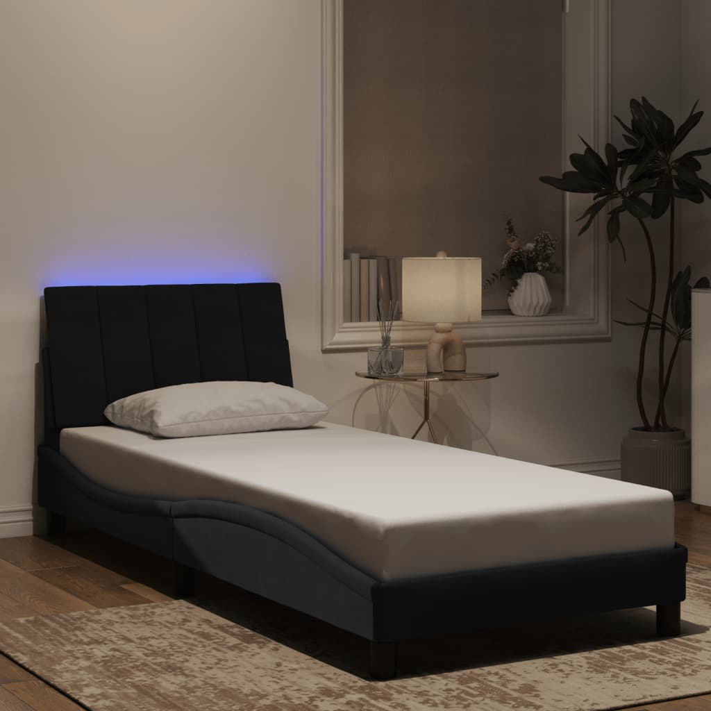 vidaXL LED Bed Frame without Mattress "Hanko" Black 90x200 cm Velvet