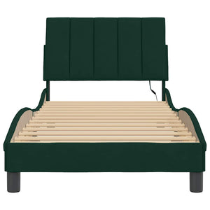 vidaXL LED Bed Frame without Mattress "Hanko" Dark Green 90x200 cm Velvet