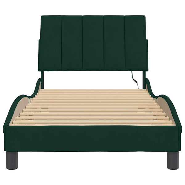 vidaXL LED Bed Frame without Mattress "Hanko" Dark Green 90x200 cm Velvet