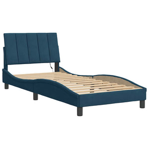 vidaXL "Hanko" Velvet Bed Frame with LED, No Mattress, Blue 90x200 cm