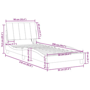 vidaXL "Hanko" Velvet Bed Frame with LED, No Mattress, Blue 90x200 cm