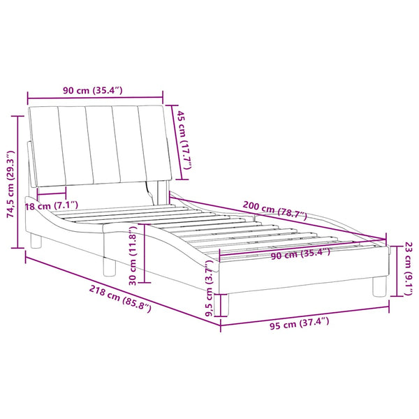 vidaXL "Hanko" Velvet Bed Frame with LED, No Mattress, Blue 90x200 cm