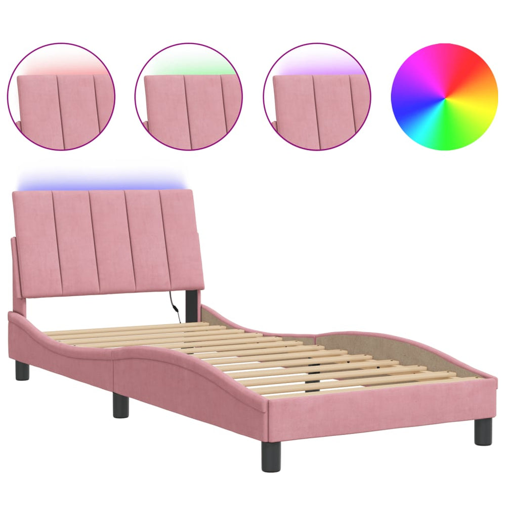 vidaXL LED Bed Frame without Mattress "Hanko" Pink 90x200 cm Velvet