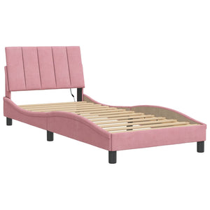vidaXL LED Bed Frame without Mattress "Hanko" Pink 90x200 cm Velvet
