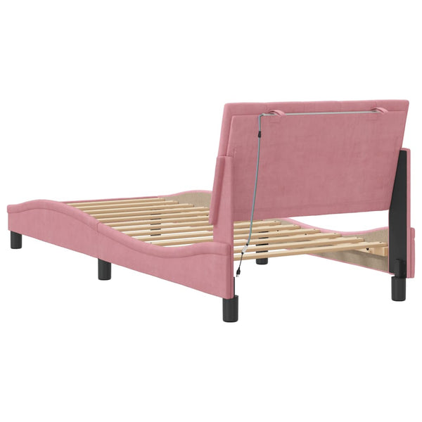 vidaXL LED Bed Frame without Mattress "Hanko" Pink 90x200 cm Velvet