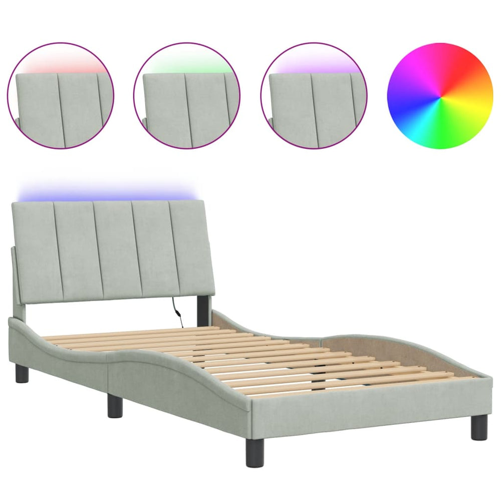 vidaXL LED Bed Frame without Mattress "Hanko" Light Gray 100x200 cm Velvet