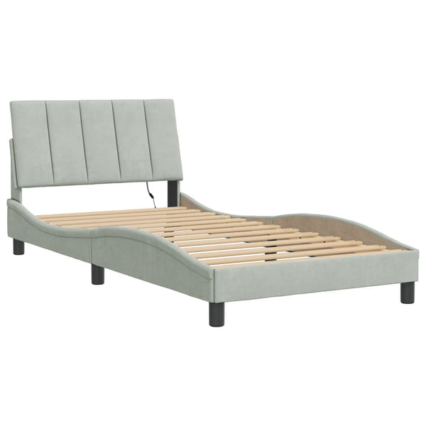 vidaXL LED Bed Frame without Mattress "Hanko" Light Gray 100x200 cm Velvet