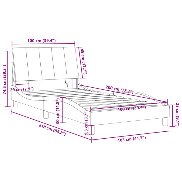 vidaXL LED Bed Frame without Mattress "Hanko" Light Gray 100x200 cm Velvet