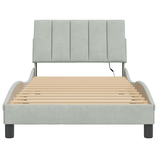 vidaXL LED Bed Frame without Mattress "Hanko" Light Gray 100x200 cm Velvet