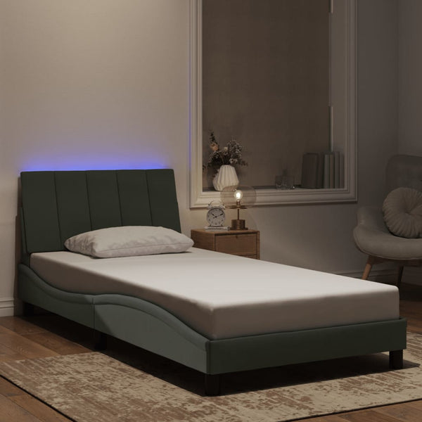 vidaXL LED Bed Frame without Mattress "Hanko" Light Gray 100x200 cm Velvet