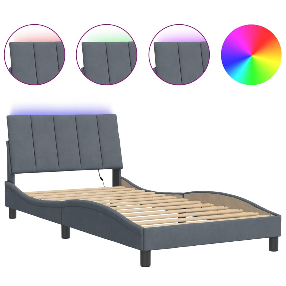 vidaXL LED Bed Frame without Mattress "Hanko" Dark Grey 100x200 cm Velvet