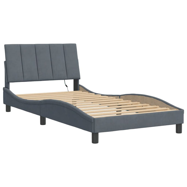 vidaXL LED Bed Frame without Mattress "Hanko" Dark Grey 100x200 cm Velvet
