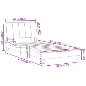 vidaXL LED Bed Frame without Mattress "Hanko" Dark Grey 100x200 cm Velvet
