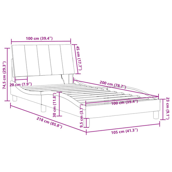 vidaXL LED Bed Frame without Mattress "Hanko" Dark Grey 100x200 cm Velvet