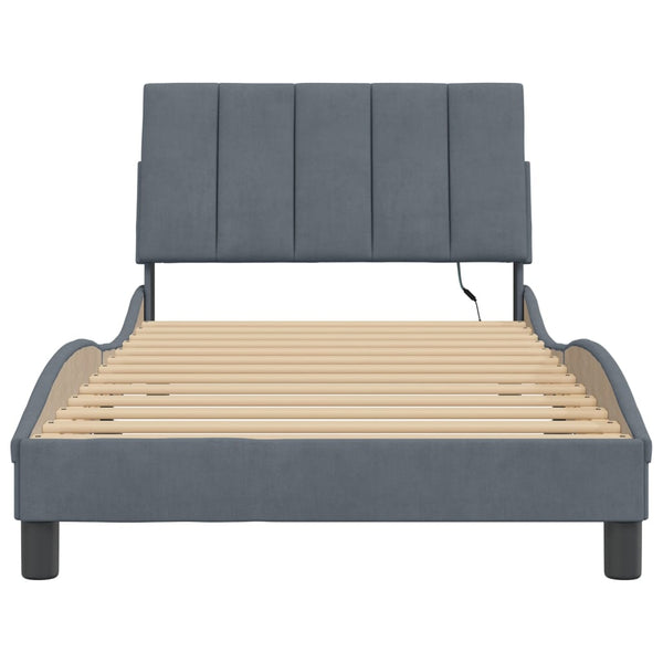 vidaXL LED Bed Frame without Mattress "Hanko" Dark Grey 100x200 cm Velvet
