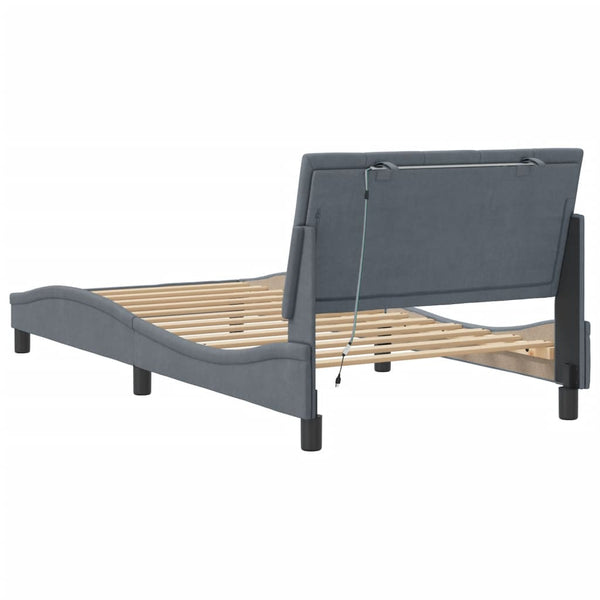 vidaXL LED Bed Frame without Mattress "Hanko" Dark Grey 100x200 cm Velvet