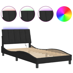 vidaXL "Hanko" Velvet Bed Frame with LED, No Mattress, Black, 100x200 cm