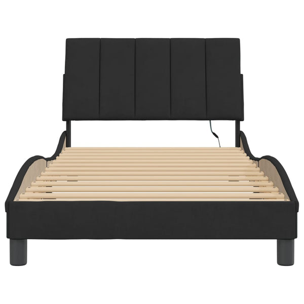 vidaXL "Hanko" Velvet Bed Frame with LED, No Mattress, Black, 100x200 cm
