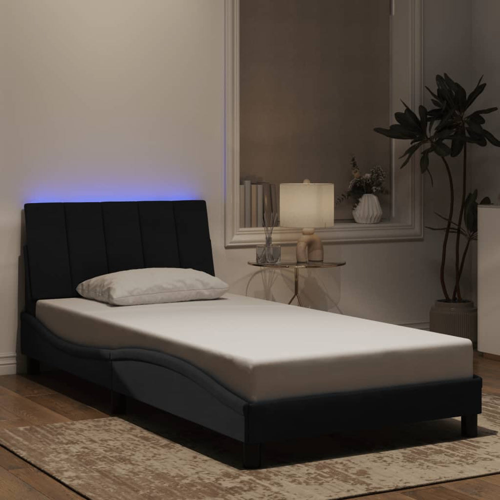 vidaXL "Hanko" Velvet Bed Frame with LED, No Mattress, Black, 100x200 cm