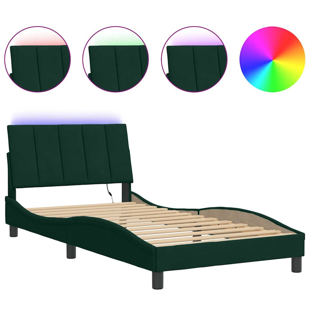 vidaXL LED Bed Frame without Mattress "Hanko" Dark Green 100x200 cm Velvet